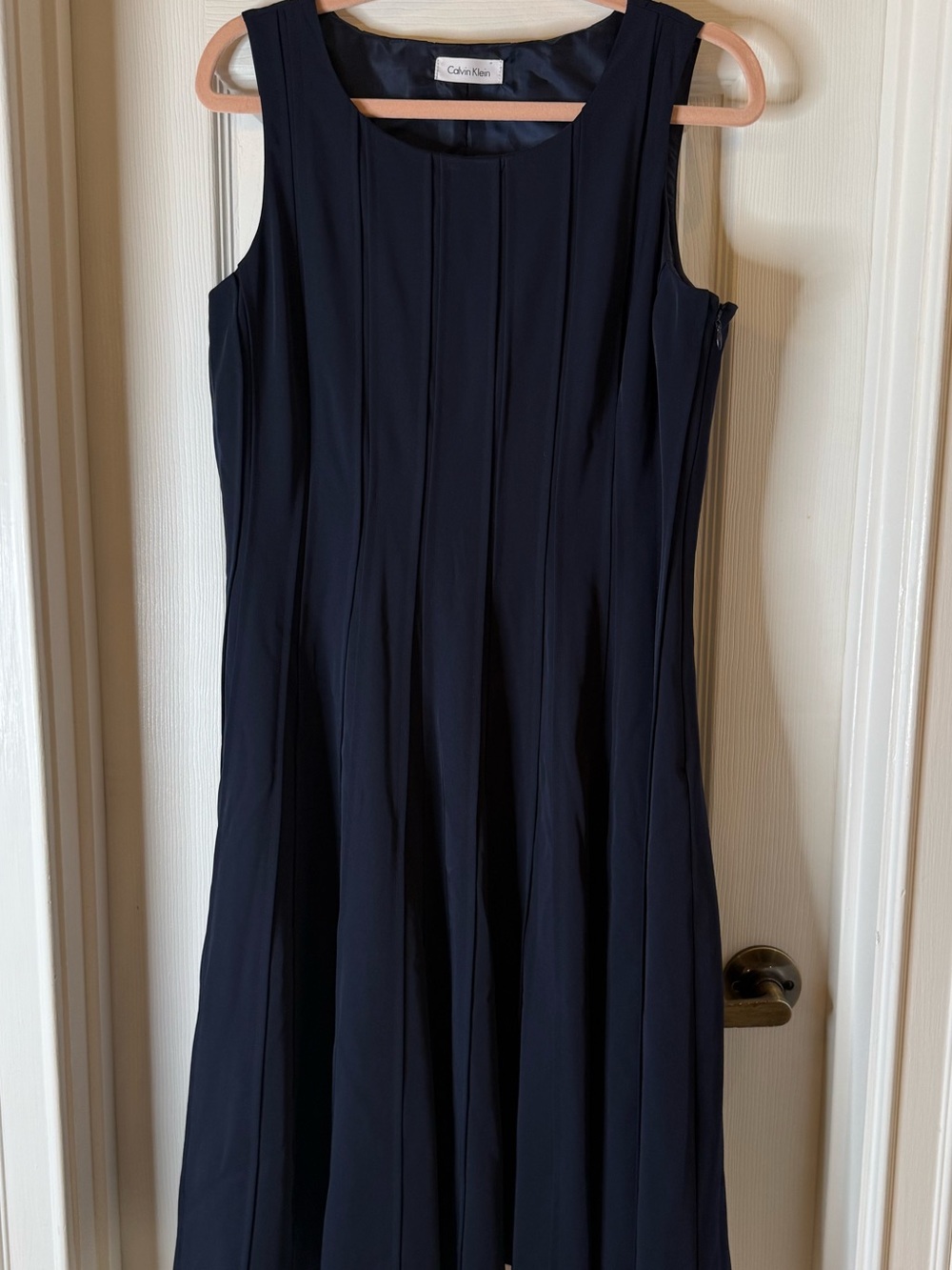 Calvin Klein Navy Sleeveless Seamed Fit & Flare Dress Medium